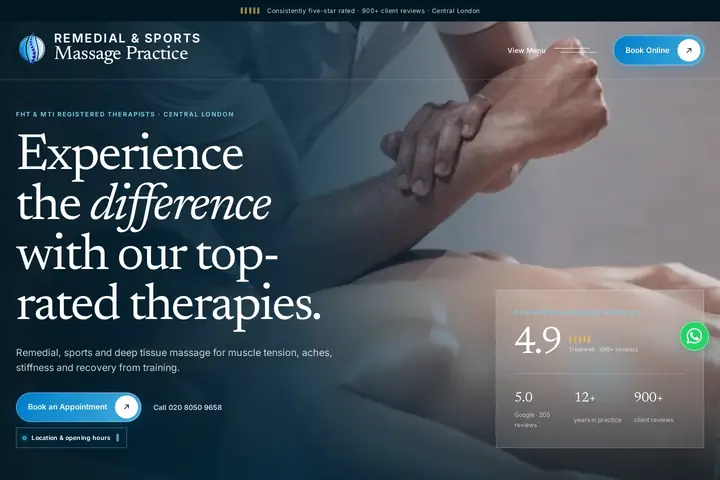Homepage on the Remedial & Sports Massage Practice website
