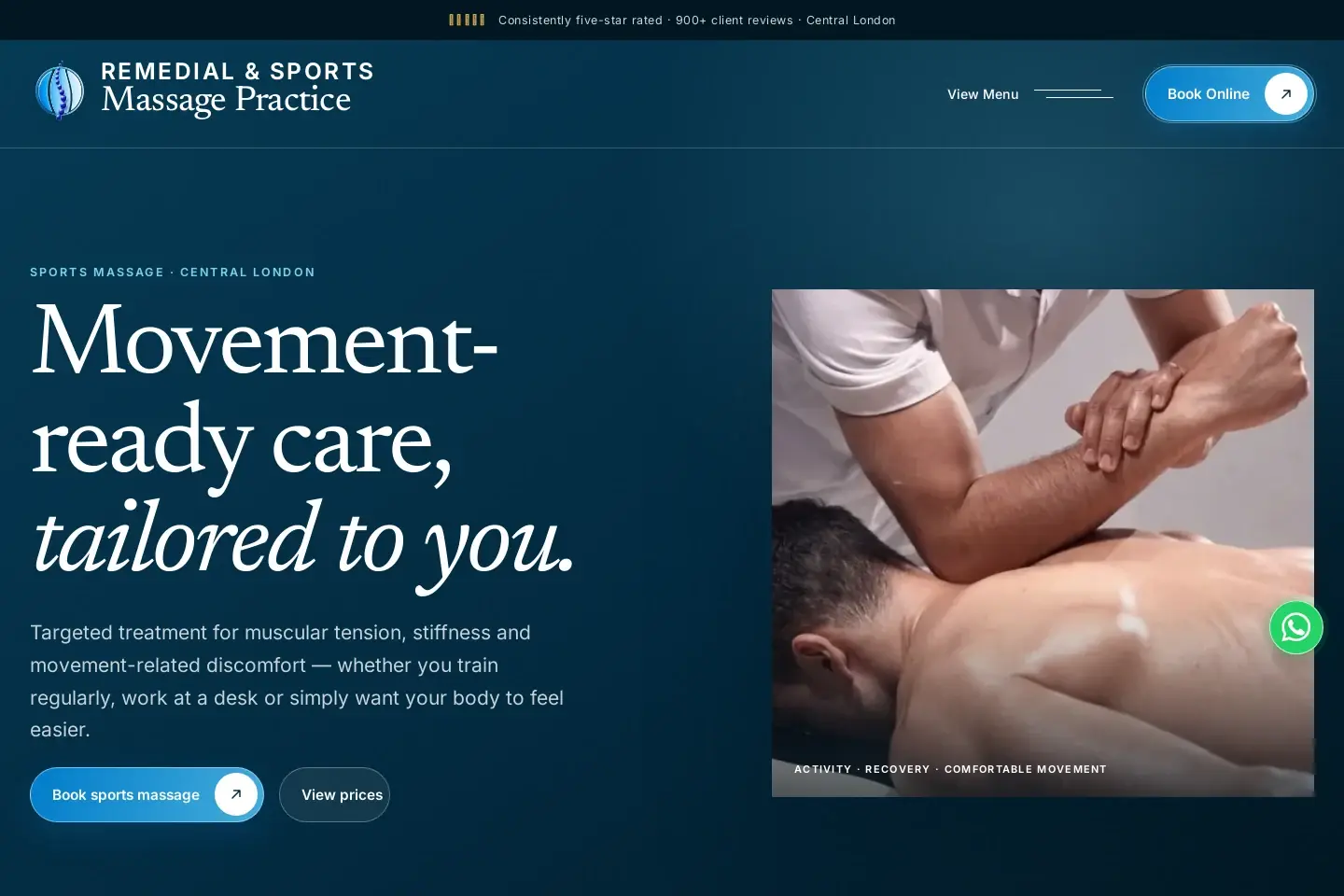 Sports massage · treatment page of the Remedial & Sports Massage Practice website